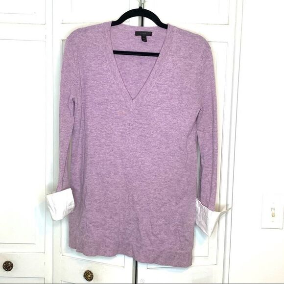 J. Crew Lavender V-Neck Wool Sweater Shirt Sleeves - Picture 1 of 5